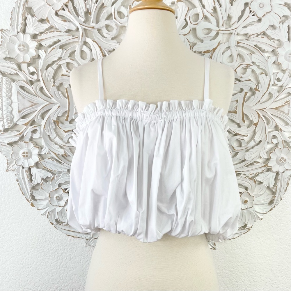 {Cinq a Sept} Ivee White Cotton Poplin Bubble Crop Top, Size XL